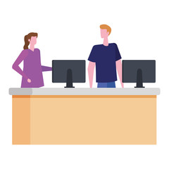 couple working in desk with computers