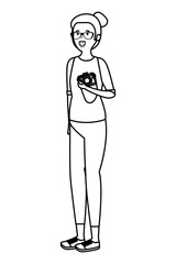 young professional woman with camera photographic