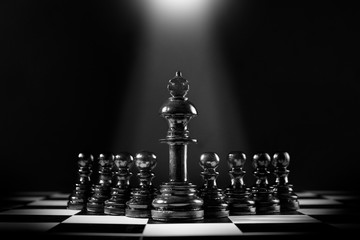 Black king chess standing in front of the pawn chess