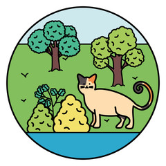 cute cat mascot adorable in the landscape