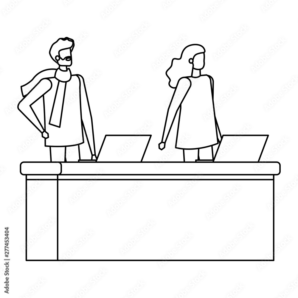 Poster couple working in desk with computers