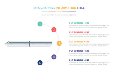 high speed train infographic template concept with five points list and various color with clean modern white background - vector