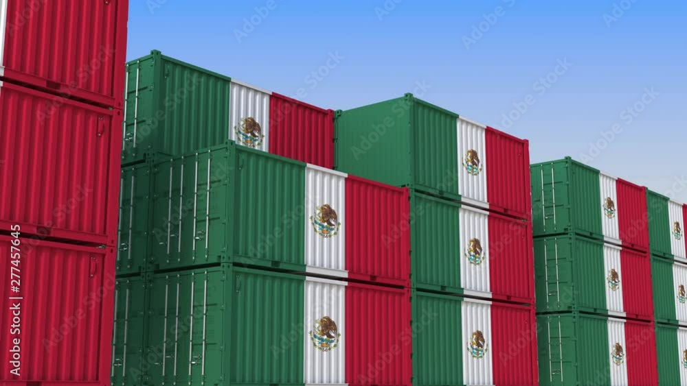 Aufkleber container terminal full of containers with flag of mexico. mexican export or import related loopable