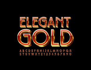 Vector Elegant Gold and Red Font. 3D Uppercase Alphabet. Luxury glamour Letters and Numbers