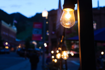 Fototapeta na wymiar Row of Street lights in the mountains