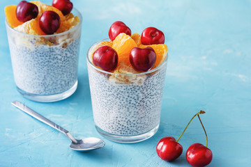 Dietary Smoothie with Chia Seeds Orange and Cherry