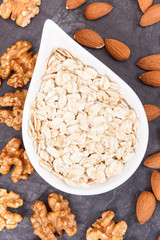 Food containing vitamins and minerals, healthy nutrition concept