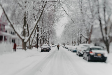 Obraz premium A snowy city street