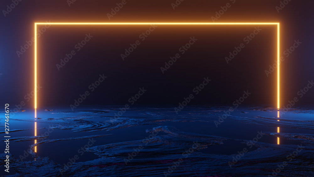 Aufkleber creative 3d rendering abstract background, sci fi 3d render design backdrop neon lights in dark scen