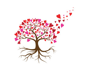 Fototapeta na wymiar Love tree with heart leaves vector