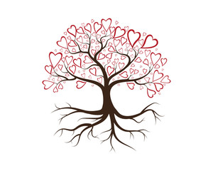 Love tree with heart leaves vector