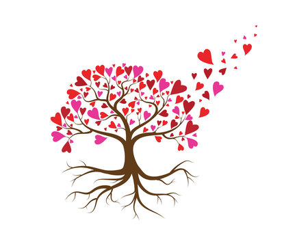 Love tree with heart leaves vector