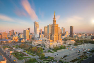 Aerial photo of  Warsaw city skyline - obrazy, fototapety, plakaty