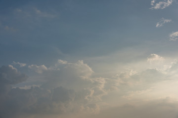 Cloudy landscape on blue sky at dusk in sunny day