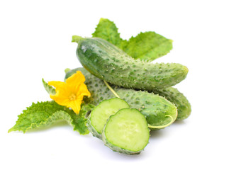 Fresh cucumbers on a white background