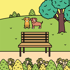 little dogs adorables mascots in the landscape