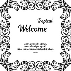 Spring background with lettering welcome tropical, crowd and cute flower frame. Vector