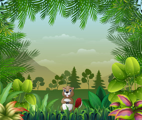 Jungle themed background with a beaver