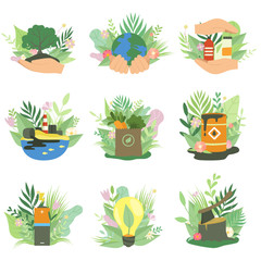 Ecological Environmental Problems and Alternative and Renewable Energy Resources Set, Ecology Concept Vector Illustration