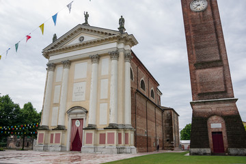 Fototapeta na wymiar Treviso, Italy, 06/23/2019, Church of Bessica, a small town in Treviso prefecture. The construction of this church started in 1768, and finished in 1805.