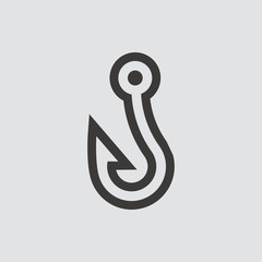 Fish hook icon isolated of flat style. Vector illustration.