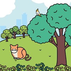 cute cat mascot adorable in the landscape
