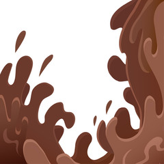 Sweet waves of chocolate on white background. Streams and drops of water. Vector choco splash illustration for articles, banners, covers and your design.