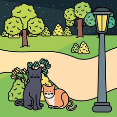 Obraz na płótnie Canvas cute cats mascots adorables in the park