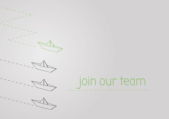 join our team with folded paper boat