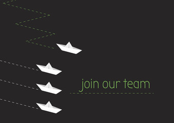 join our team with folded paper boat