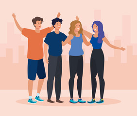 Fototapeta premium women and men friends together connection