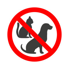 Prohibition sign animals in red crossed out circle on white background