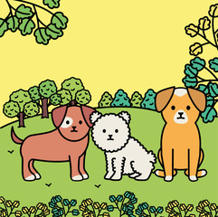 little dogs adorables mascots in the landscape