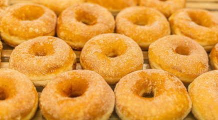 Food concept background : Donut with sugar texture background.