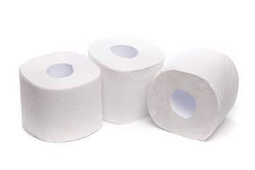 Roll of toilet paper or tissue isolated on white background .