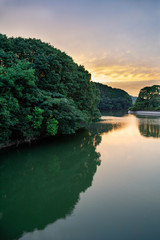 evening view of pond in Fukuoka prefecture, JAPAN.