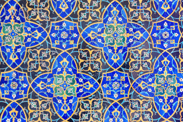 Awesome colorful mosaic inside the Jameh Mosque of Isfahan, Iran