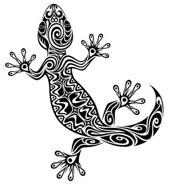 Vector illustration of a black and white abstract patterned gecko.