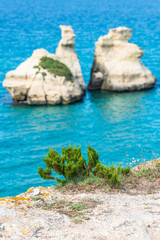 Dreamlike Salento. Bay of Torre dell'Orso and stacks of the two sisters. Puglia, Italy