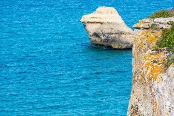 Dreamlike Salento. Bay of Torre dell'Orso and stacks of the two sisters. Puglia, Italy