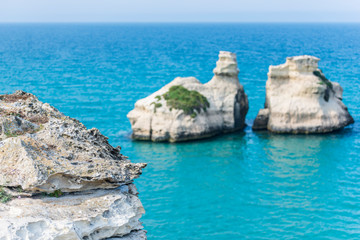 Dreamlike Salento. Bay of Torre dell'Orso and stacks of the two sisters. Puglia, Italy