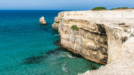 Dreamlike Salento. Bay of Torre dell'Orso and stacks of the two sisters. Puglia, Italy