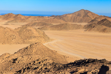 View of Arabian desert and mountain range Red Sea Hills in Egypt