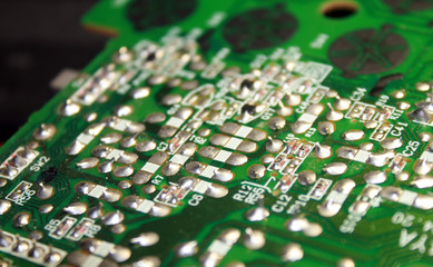 Electrical board with electronic components. High-tech printed circuit board