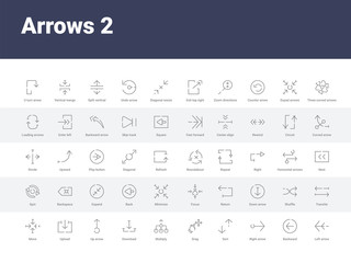 50 arrows 2 set icons such as left arrow, backward, right arrow, sort, drag, multiply, download, up arrow, upload. simple modern vector icons can be use for web mobile