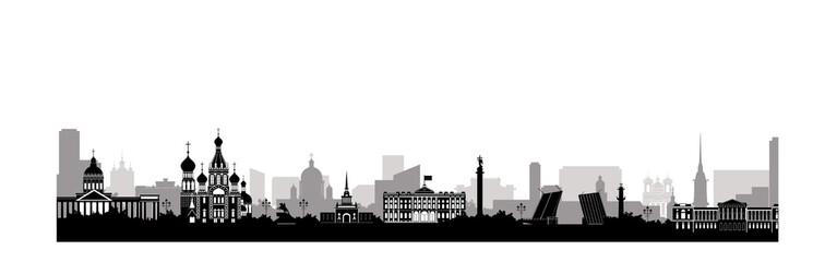 Panorama of Saint Petersburg paper art style vector illustration. Petersburg architecture. Panorama travel poster of top world famous symbol of Russia in flat style vector illustration.