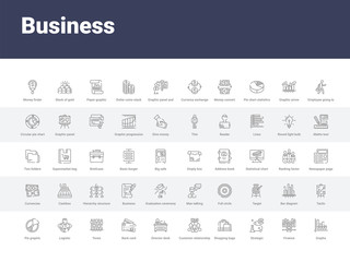 Fototapeta na wymiar 50 business set icons such as graphs, finance, strategic, shopping bags, customer relationship management, director desk, bank card, tones, logistic. simple modern vector icons can be use for web