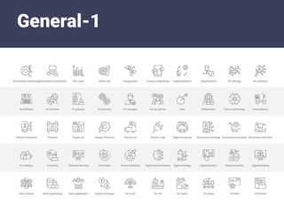 50 general-1 set icons such as cit history, cit limit, cit rating, report, risk, score, crypto-exchange, data aggregation, data engineering. simple modern vector icons can be use for web mobile