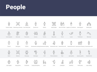 50 people set icons such as layer working, traffic police, garderner, landkeeper, cook, curier, family board games, constructor, ninja portrait. simple modern vector icons can be use for web mobile