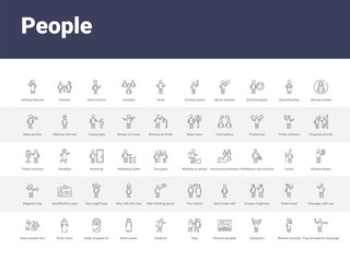 50 people set icons such as flag semaphore language, woman carrying, gangsters, ultrasonography, slap, students, bride avatar, baby wrapped on swaddling clothes, bride dress. simple modern vector